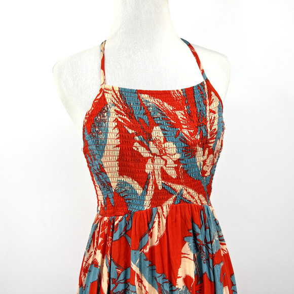 Free People Intimately Small heat wave maxi dress red Blue Asymmetric Hem - Picture 4 of 10